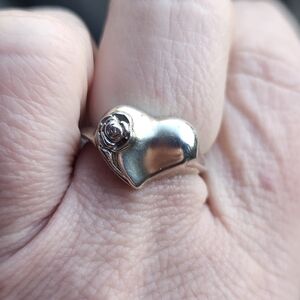 Handmade Sterling Silver 925 Gorham Heart And Rose Ring Size 7
